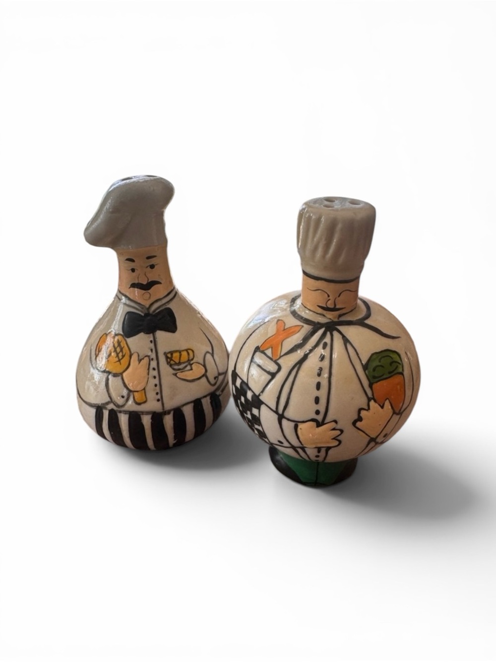 Set of Two Ceramic Chef Salt and Pepper Shakers - Whimsical Kitchen Decor